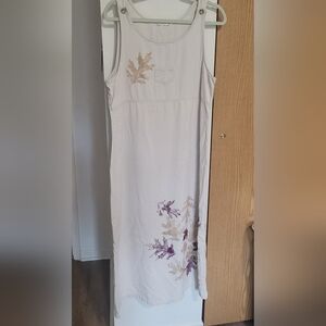 Light Denim Dress With Painted Leaves Print